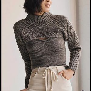 Anthropologie cable-knit sweater shrug set taupe